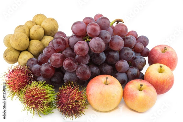 Fototapeta Assortment of exotic fruits isolated on white background