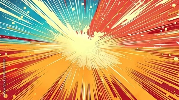 Fototapeta Abstract Colorful Radiating Explosion with Dynamic Lines and Splashes