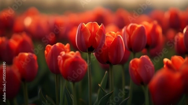 Fototapeta Stunning Red Tulips in a Spring Garden