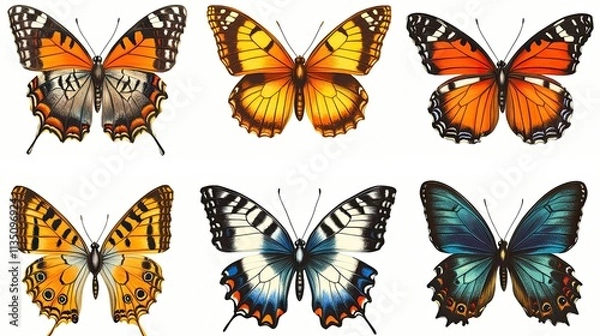 Fototapeta Butterfly Clipart: Beautiful butterfly clipart images showcasing various butterfly species in vibrant colors, perfect for nature, spring, and transformation-themed designs. 