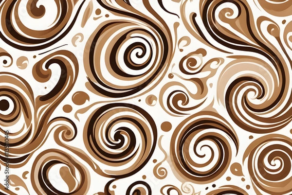 Fototapeta Creamy chocolate swirls creating a delicious pattern on white background
