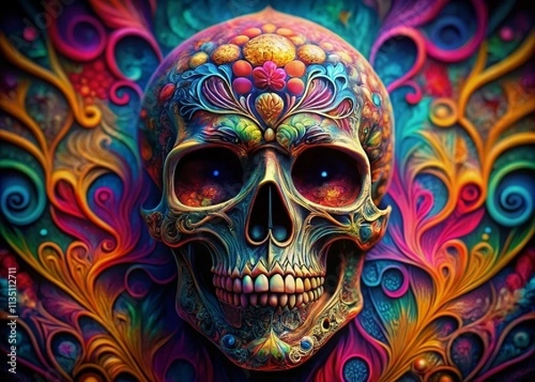 Fototapeta Psychedelic Colorful Skull Silhouette Art with Vibrant Patterns and Abstract Designs for Unique Wall Decor and Artistic Expression in Generative AI Photography