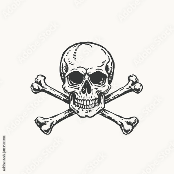 Obraz Black silhouette Illustration shows a skull and crossbones on a white background