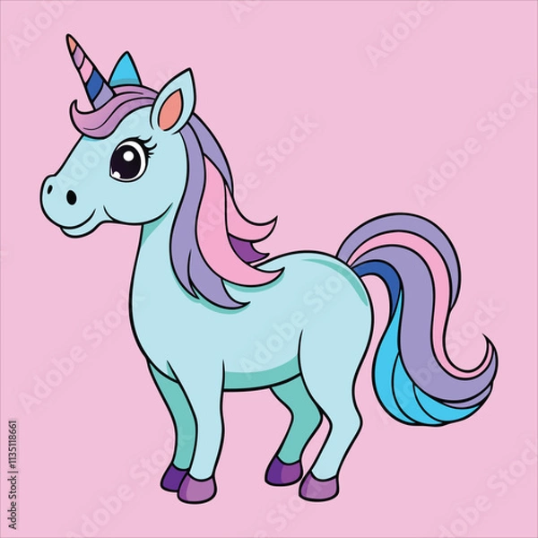 Fototapeta A cute cartoon unicorn vector