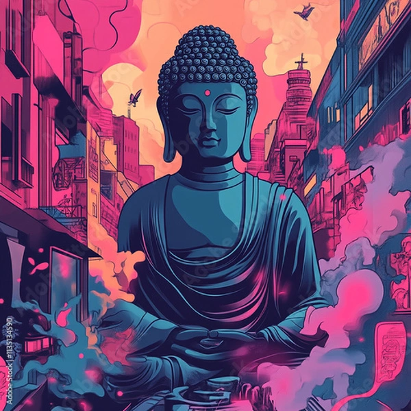 Obraz The Eightfold Path Buddhism anime concept full color illustration