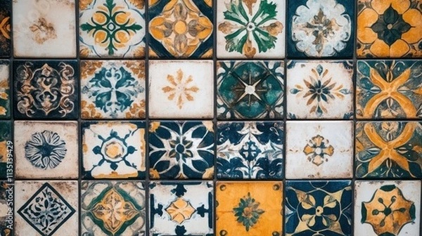 Obraz A Collection Of Ornate Vintage Tiles With Floral Designs