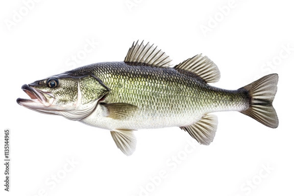 Fototapeta A large bass fish with a sleek body, prominent fins, and a distinct greenish hue, showcasing its detailed scales and features.