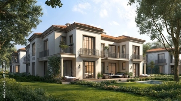 Fototapeta Luxury Villas in a Tranquil Setting: Architectural Masterpiece
