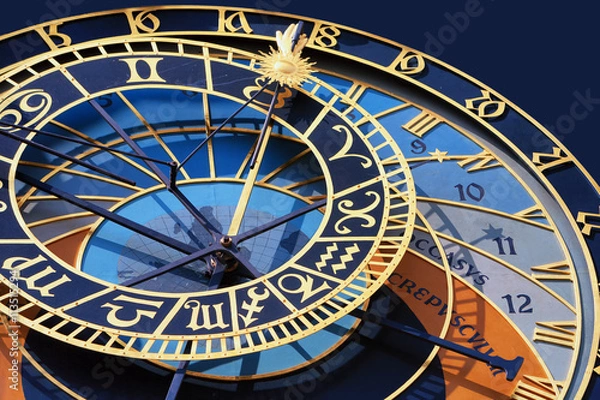 Fototapeta Detail of clock on the tower in Prague with a horoscope