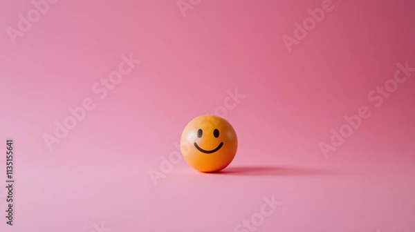 Obraz Happiness radiates from a vibrant orange smiley ball set against a soft pink backdrop, evoking joy and lightheartedness in a playful atmosphere.