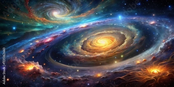 Fototapeta Stunning Abstract Cosmic Landscape with Vibrant Colors and High Depth of Field, Capturing the Essence of the Universe's Mysteries and Celestial Wonders