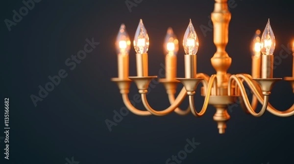 Fototapeta New years decor and party glamorous, A stylish chandelier with multiple candle-like lights, elegantly illuminating a dark backdrop.