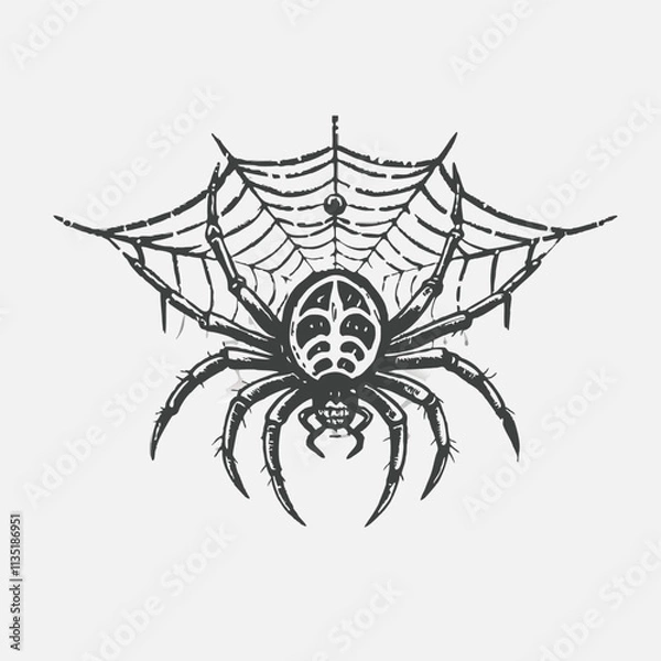 Fototapeta Spider Halloween characters border with cobweb. Vector spinner personages and spiderwebs monochrome frame on white background.