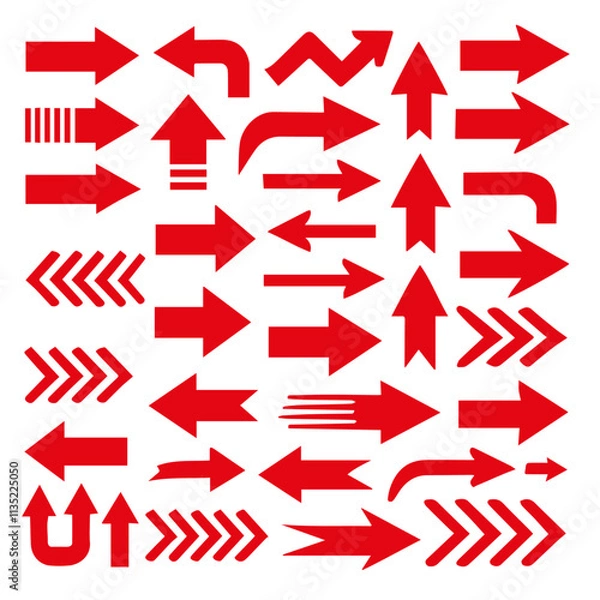 Fototapeta Collection of different red arrows on white background. vector illustration