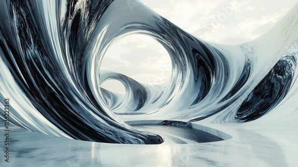 Fototapeta Abstract Swirling Marble Landscape With Openings