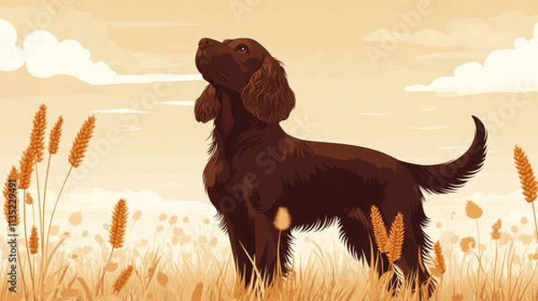 Obraz Boykin Spaniel in Golden Wheat Field Illustration
