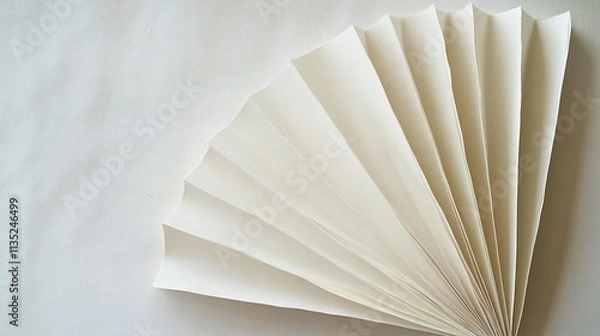 Fototapeta  A close-up of the pages in an open book, with one page folded up to reveal the texture of the white paper.