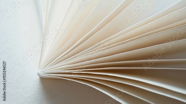Fototapeta  A close-up of the pages in an open book, with one page folded up to reveal the texture of the white paper.