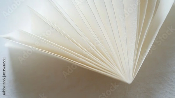 Fototapeta  A close-up of the pages in an open book, with one page folded up to reveal the texture of the white paper.