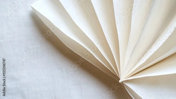Fototapeta  A close-up of the pages in an open book, with one page folded up to reveal the texture of the white paper.