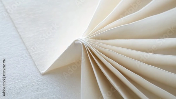 Fototapeta  A close-up of the pages in an open book, with one page folded up to reveal the texture of the white paper.