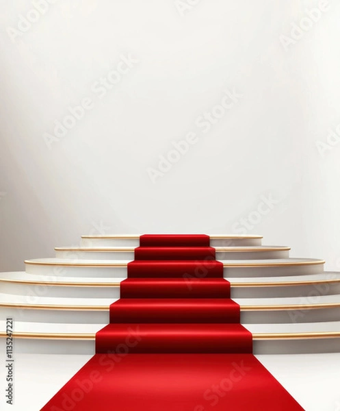 Fototapeta Elegant Red Carpet on Cubic Stairs for Award Ceremony