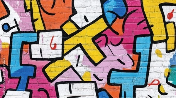 Fototapeta Vibrant Graffiti Wall Art - Colorful abstract shapes, urban texture, expressive style, bold design, creative energy.