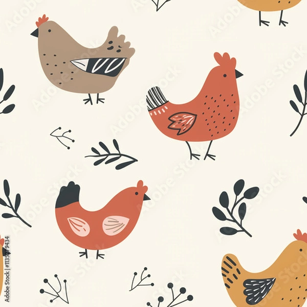 Fototapeta Seamless pattern with chickens. Can be used on various surfaces.