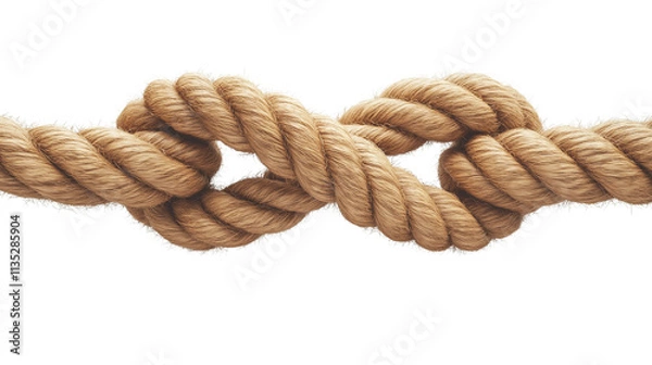 Obraz Two ropes with frayed ends clashing together on a white background, symbolizing strength and challenges in business or personal life transparent 