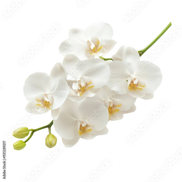 Obraz Branch of beautiful white orchids on transparent background