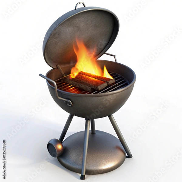 Fototapeta Realistic Detailed 3d Bbq Grill Set Closeup View with Fire and Charcoal. .illustration vector isolated with white background.