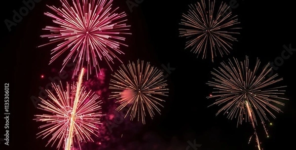 Fototapeta Golden Fireworks - Countdown To Midnight - Abstract Defocused Background. 2025 New Year’s Eve Countdown Fireworks