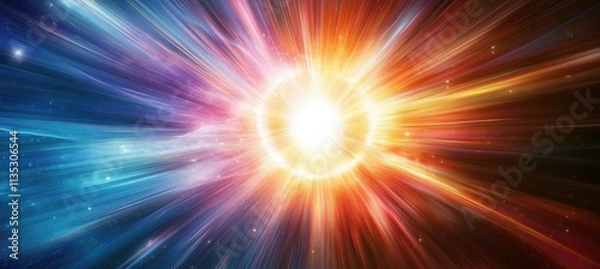 Fototapeta Light Speed Hyperspace Warp Tunnel, Abstract Cosmic Background With Stars and Nebulae