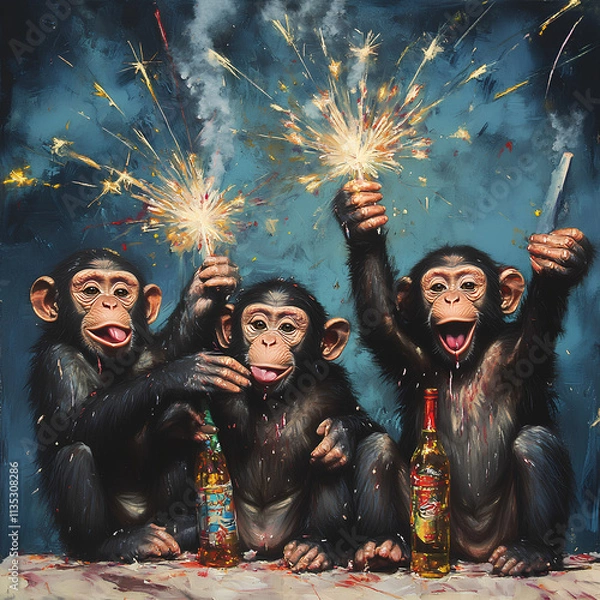 Obraz Monkeys celebrating