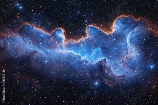 Fototapeta In deep space, a vast nebula with swirling clouds and far-off stars is captured.