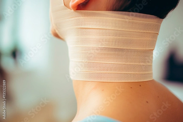 Obraz Treatment for neck pain due to poor posture and the resulting muscle injuries and inflammation.