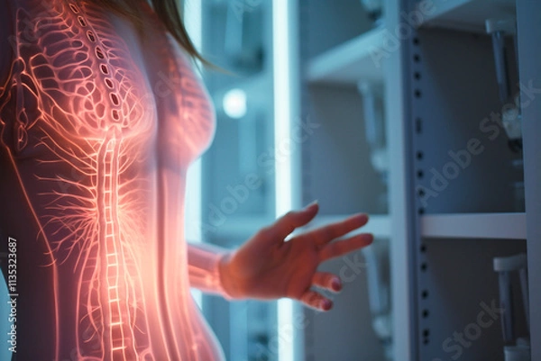 Obraz X-ray image of the patients bones and nerves, with artificial intelligence technology improving accuracy.