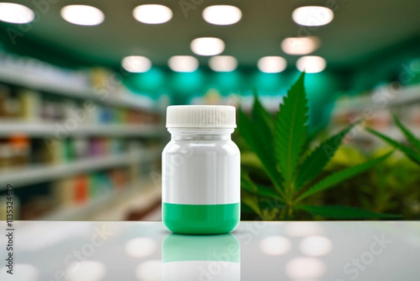 Obraz Lab focusing on marijuana-based medicines in bottles and pills for healing and therapy.