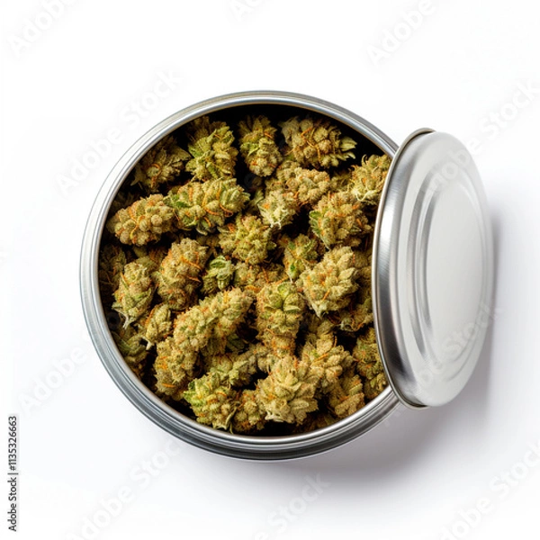 Obraz A sealed container of cannabis for medicinal use, following the legalization of cannabis.
