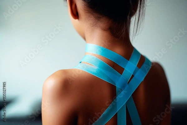 Obraz Elastic kinesiology tape applied to improve nerve health and reduce muscular strain.