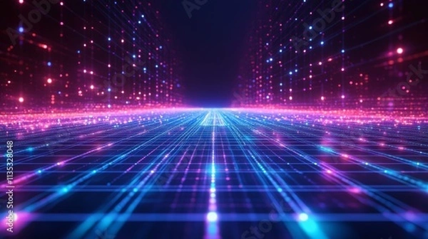 Fototapeta Futuristic Neon Grid with Glowing Lights