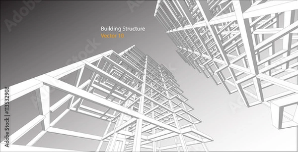 Fototapeta building structure abstract, 3d illustration, vector