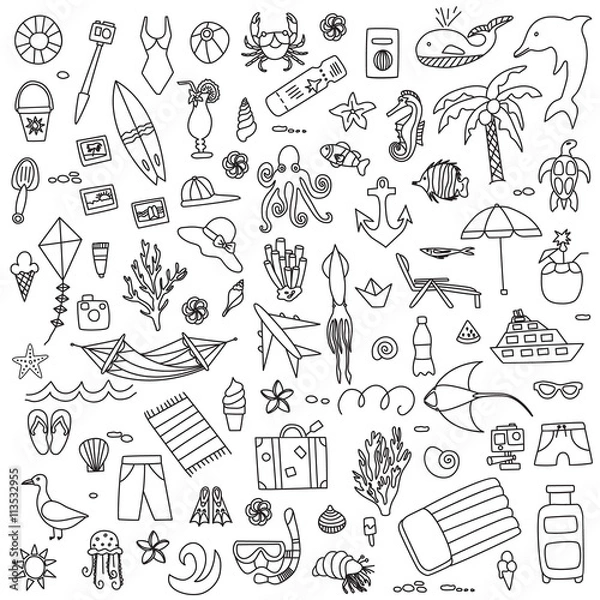 Obraz Vacation doodles vector illustration set