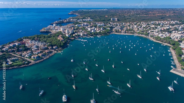 Obraz Aerial view of the anchorage in a sheltered bay
