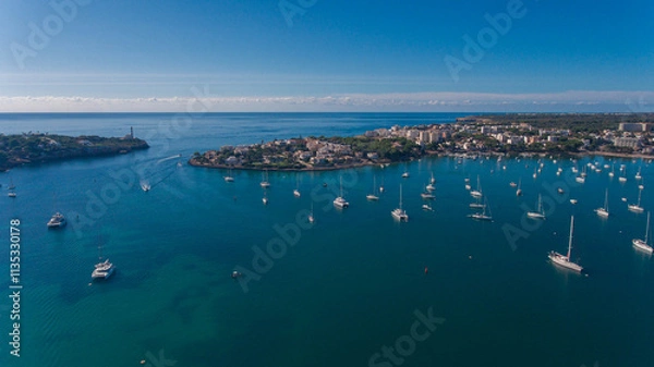 Obraz Aerial view of the anchorage in a sheltered bay