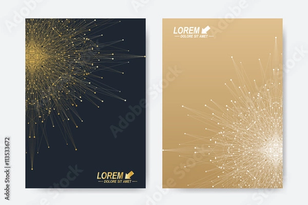 Fototapeta Modern vector template for brochure, Leaflet, flyer, cover, magazine or annual report. Business, science, medicine and technology design book layout. Abstract presentation with golden mandala.