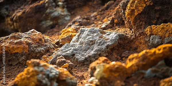 Fototapeta A close-up of brown soil with a rocky texture and uneven surface, highlighting the natural earth material in rich detail and strong contrast.