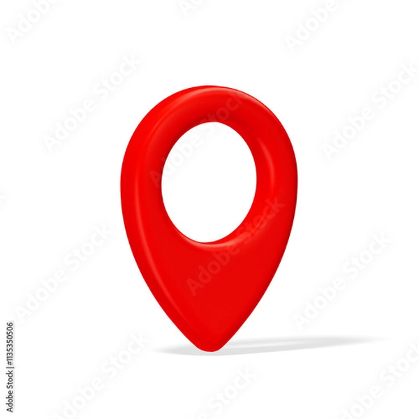 Obraz 3d red plastic map location pointer with shadow isolated on transparent background. Destination pin rotated 30 degrees.
