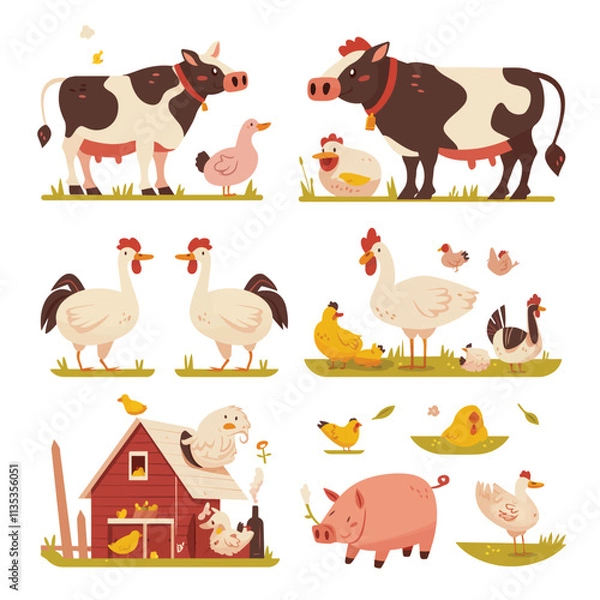 Fototapeta Vector farm animal set illustration