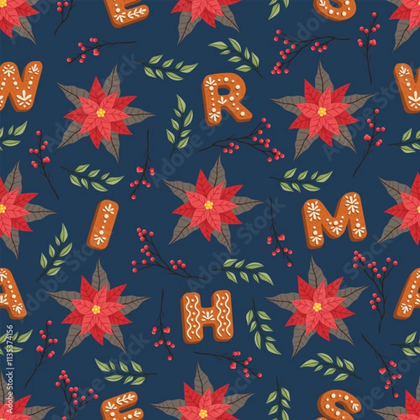 Fototapeta Seamless Christmas pattern. Holiday background with Christmas elements. Cartoon texture for fabric, wallpaper, wrapping paper.